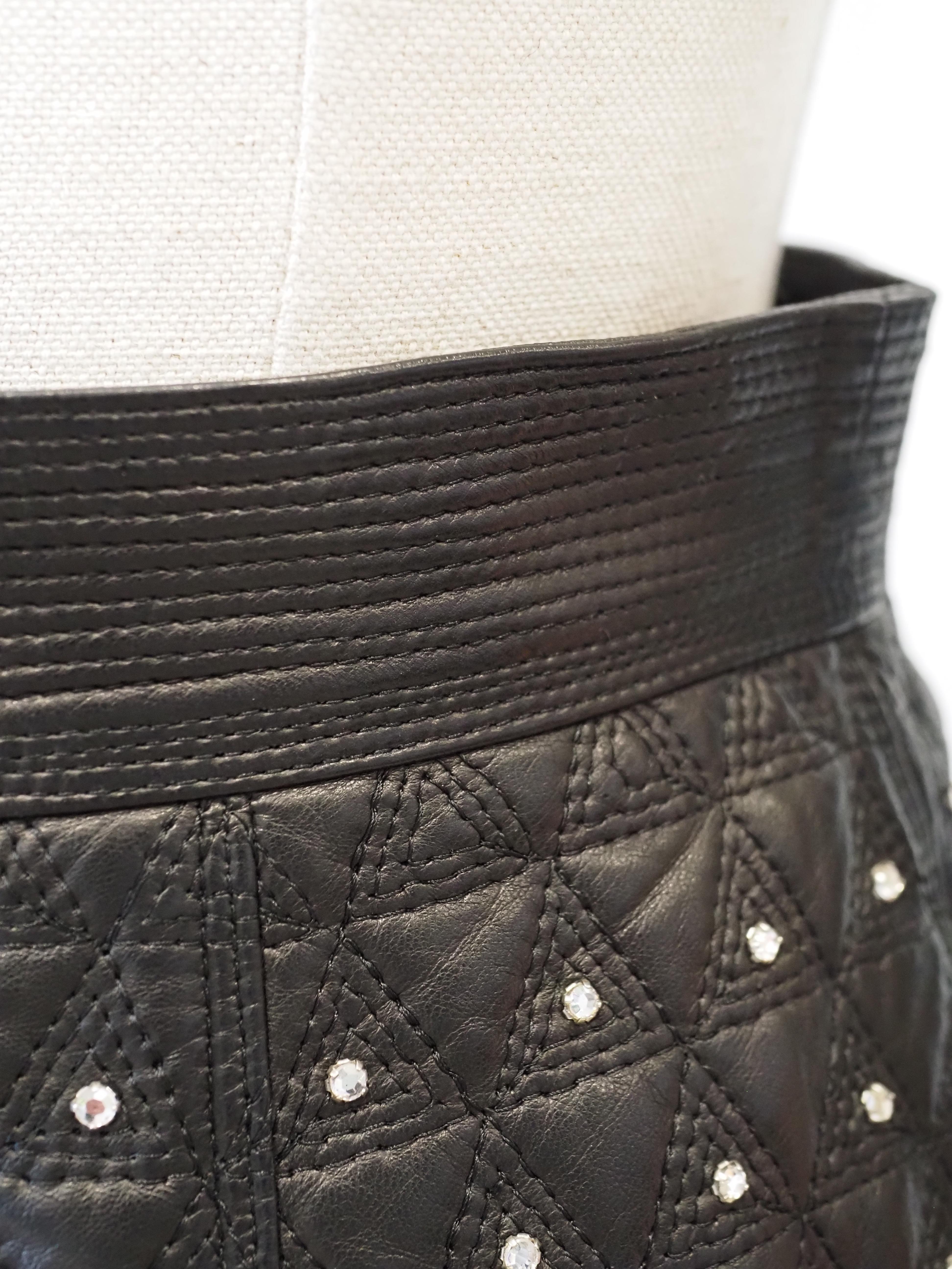 Gianni Versace black leather crystal stones skirt For Sale 3