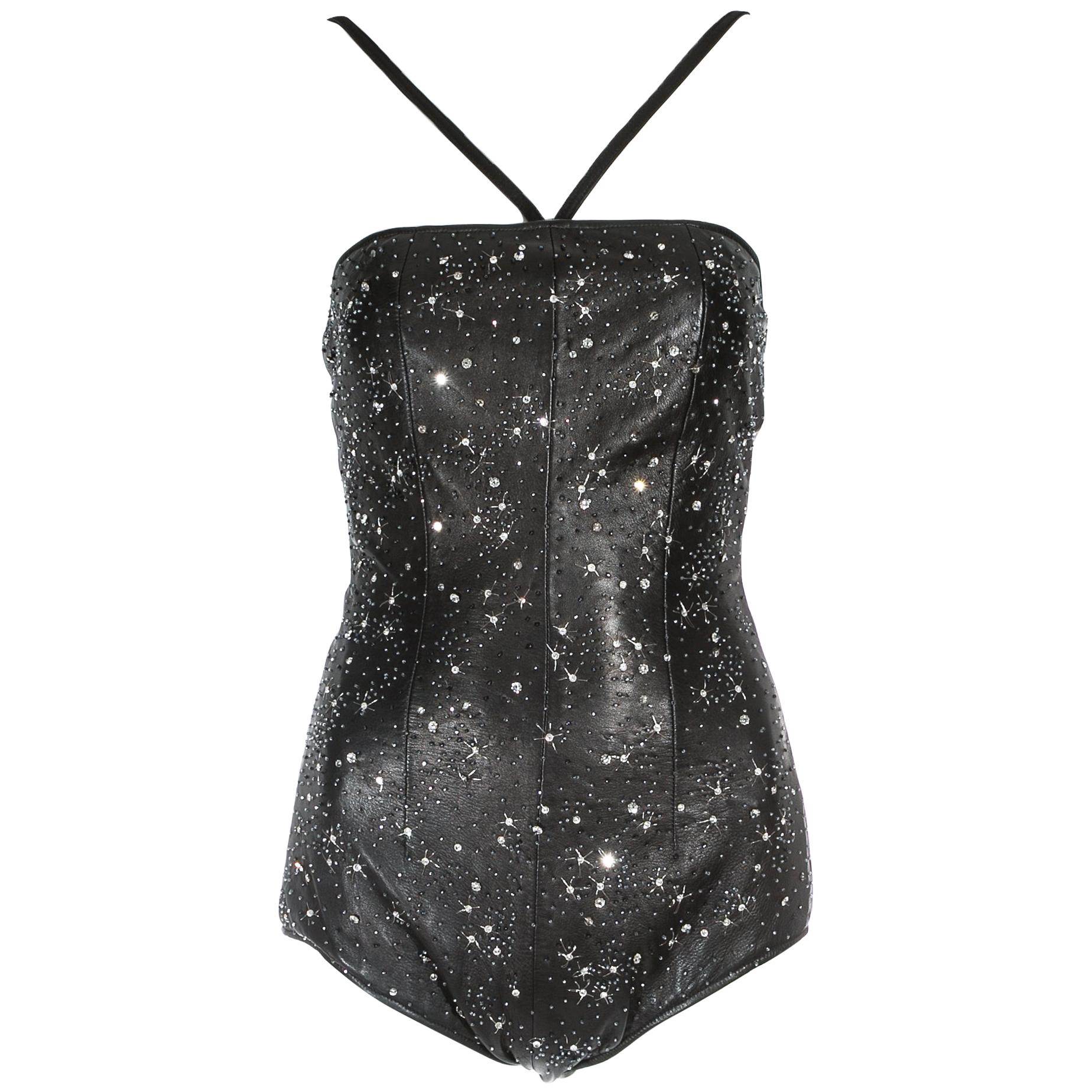 Body en cuir noir orné de motifs Gianni Versace, P/E 1998