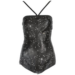 Gianni Versace black leather embellished bodysuit, S/S 1998