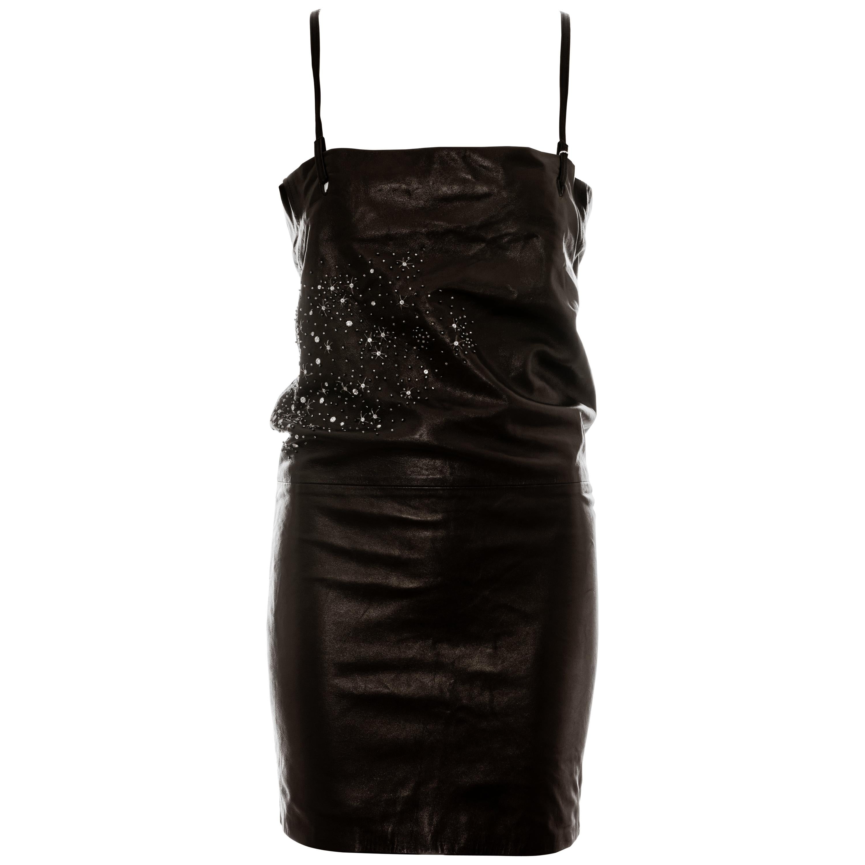 Gianni Versace black leather embellished evening dress, ss 1998