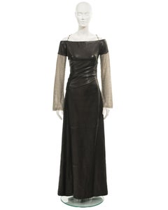 Gianni Versace black leather evening dress with chainmail sleeves, fw 1998