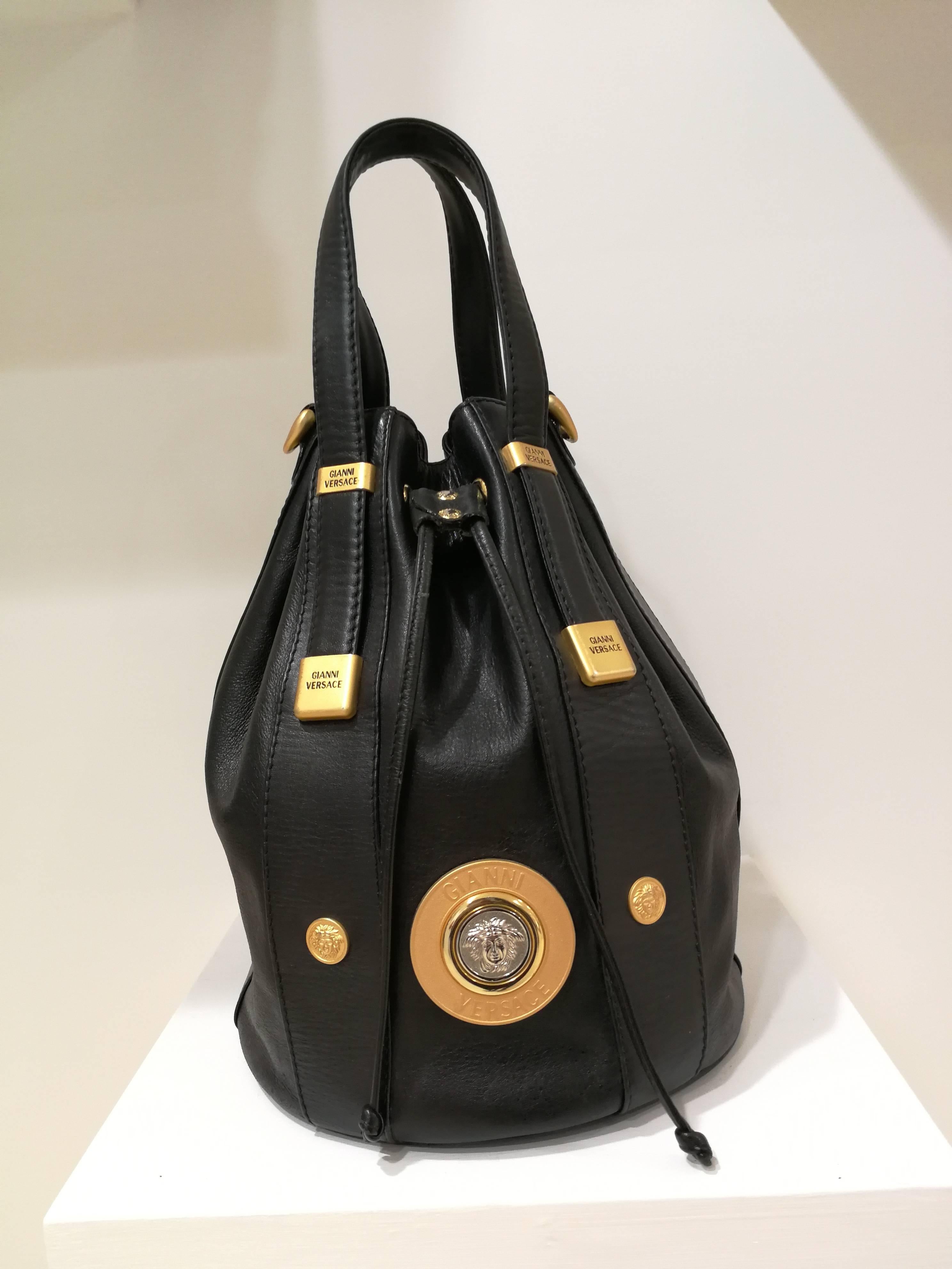 Gianni Versace Black leather Gold and Silver Tone Studs Satchel - Shoulder Bag 1