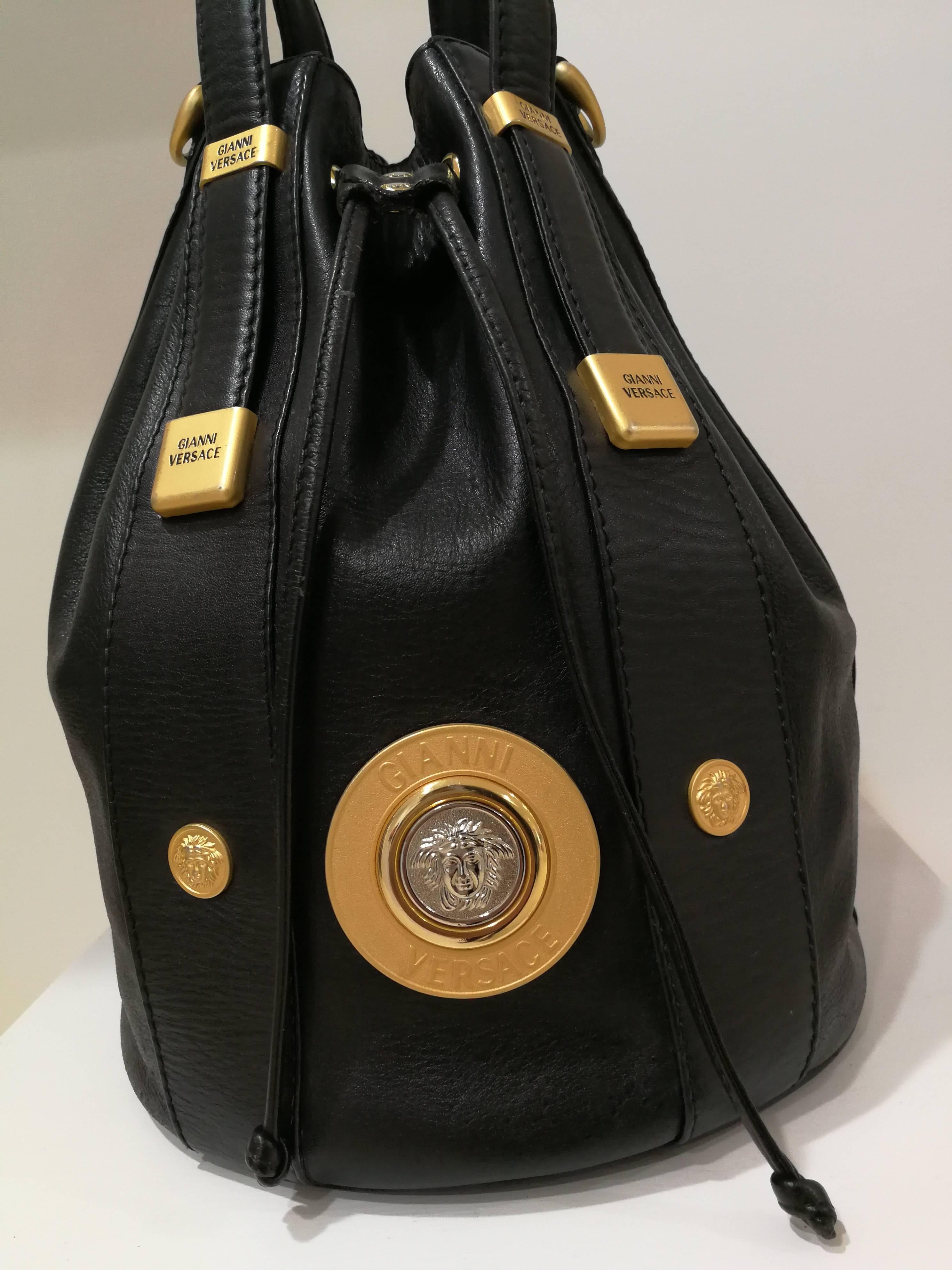 Gianni Versace Black leather Gold and Silver Tone Studs Satchel - Shoulder Bag 2