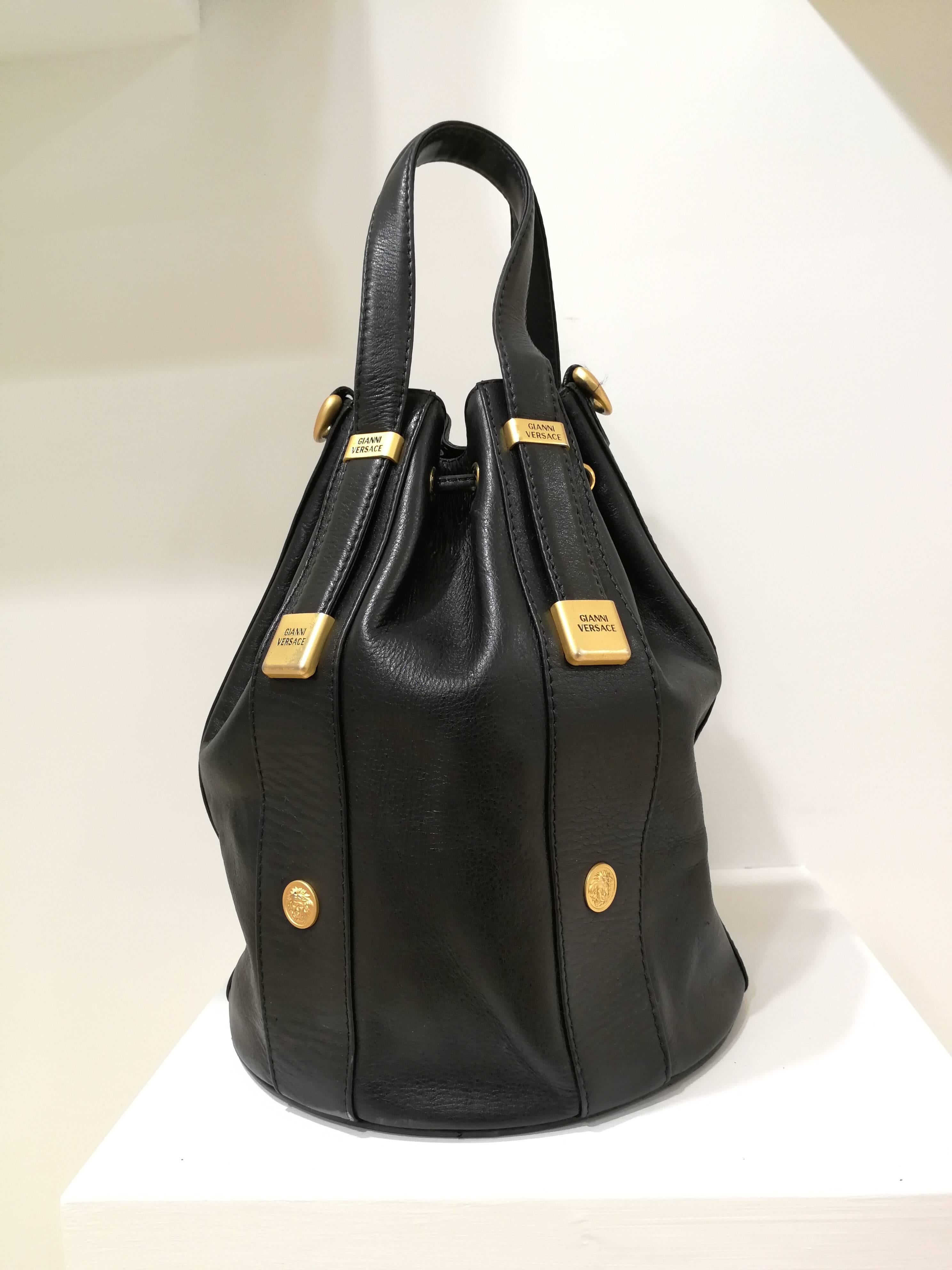 Gianni Versace Black leather Gold and Silver Tone Studs Satchel - Shoulder Bag 4