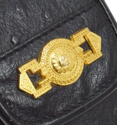 Gianni Versace Black Leather Gold Chain Small Mini Pochette Cell Makeup Bag