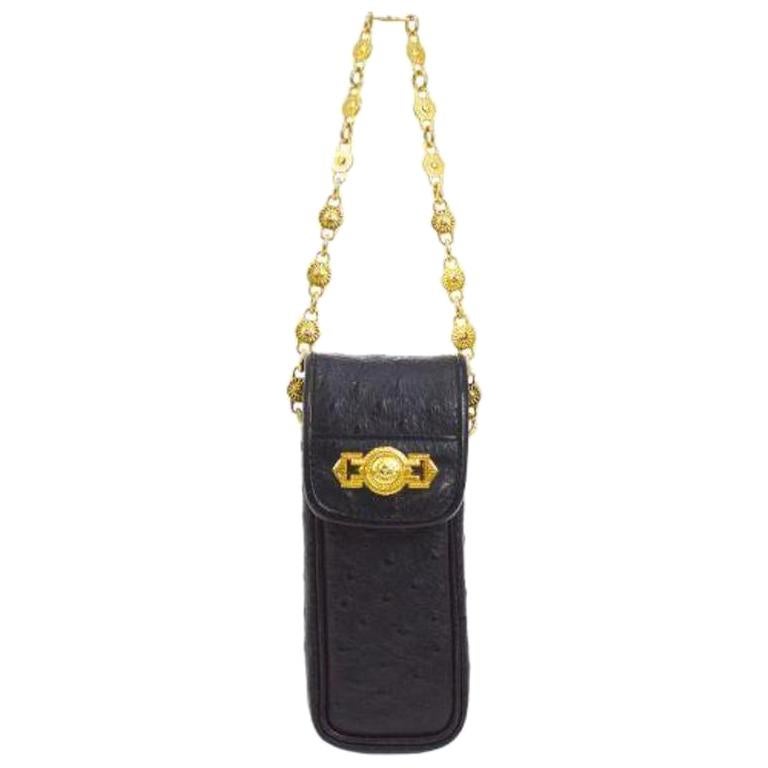 Gianni Versace Black Leather Gold Chain Small Mini Pochette Cell Makeup Bag  at 1stDibs | versace makeup bag