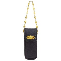 Retro Gianni Versace Black Leather Gold Chain Small Mini Pochette Cell Makeup Bag