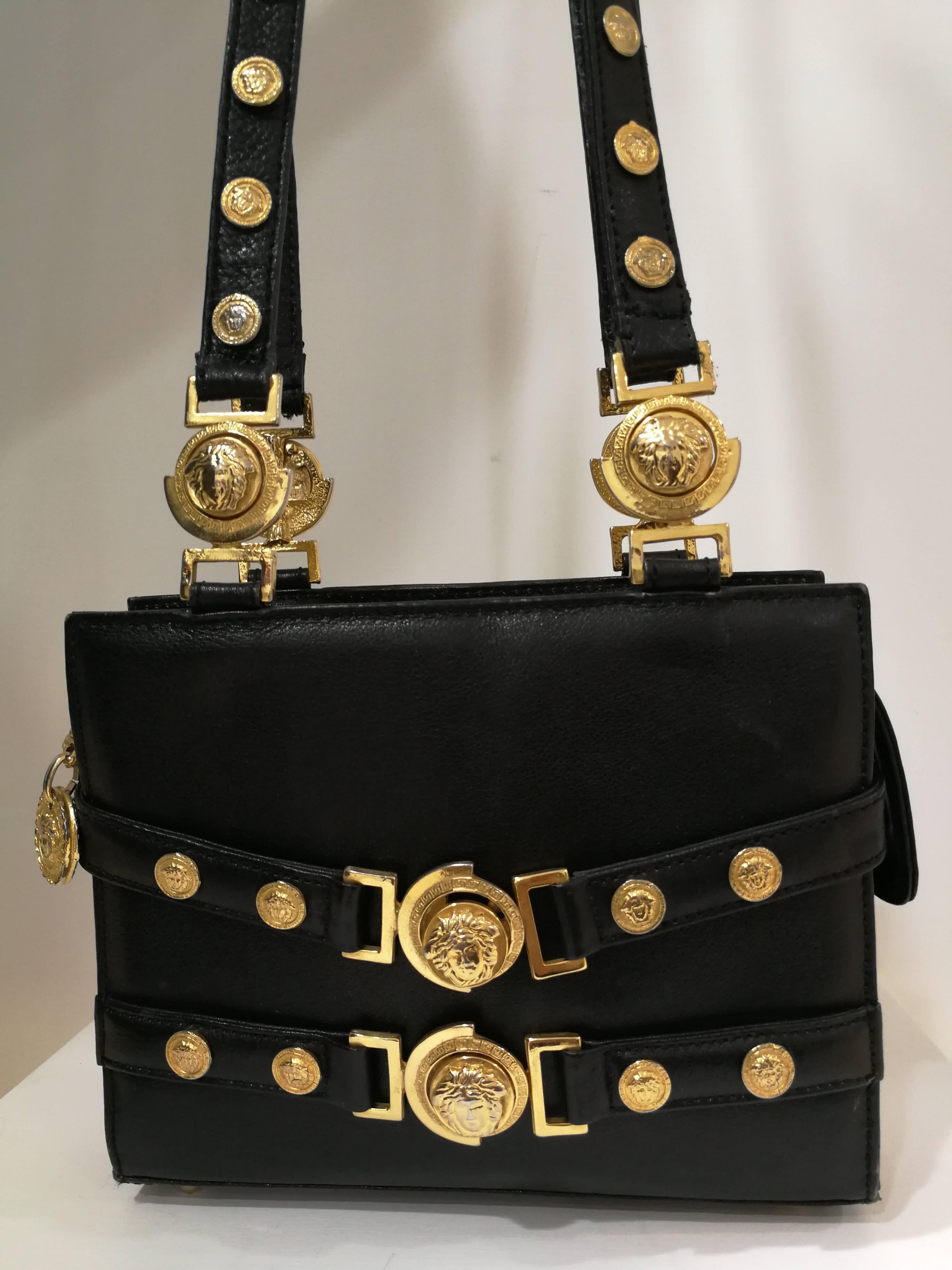 Women's or Men's Gianni Versace black leather gold studs Shoulder Bag