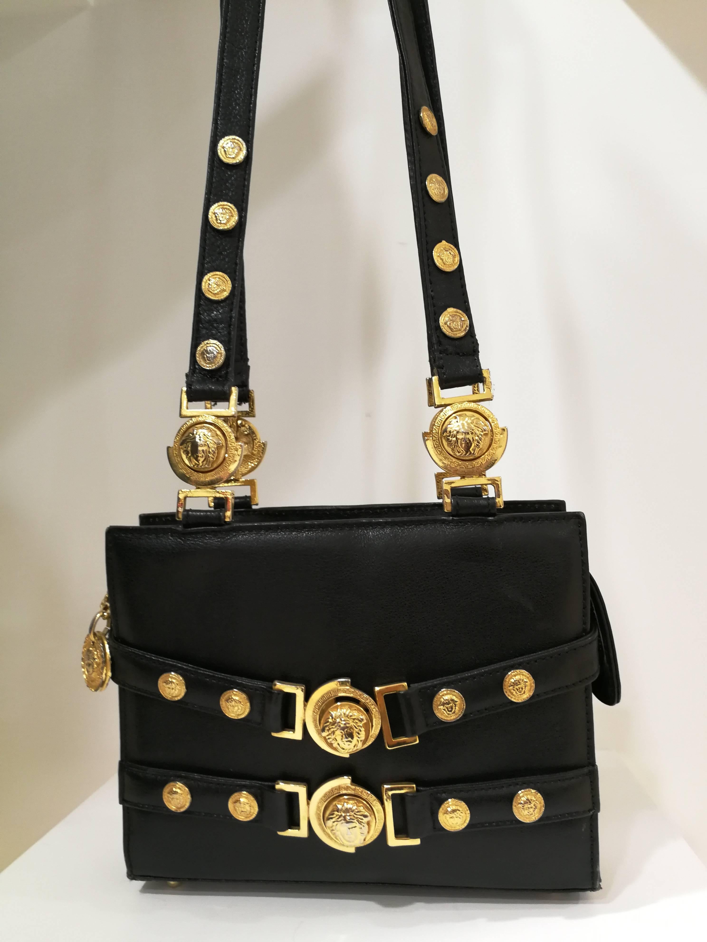 Gianni Versace black leather gold studs Shoulder Bag 1