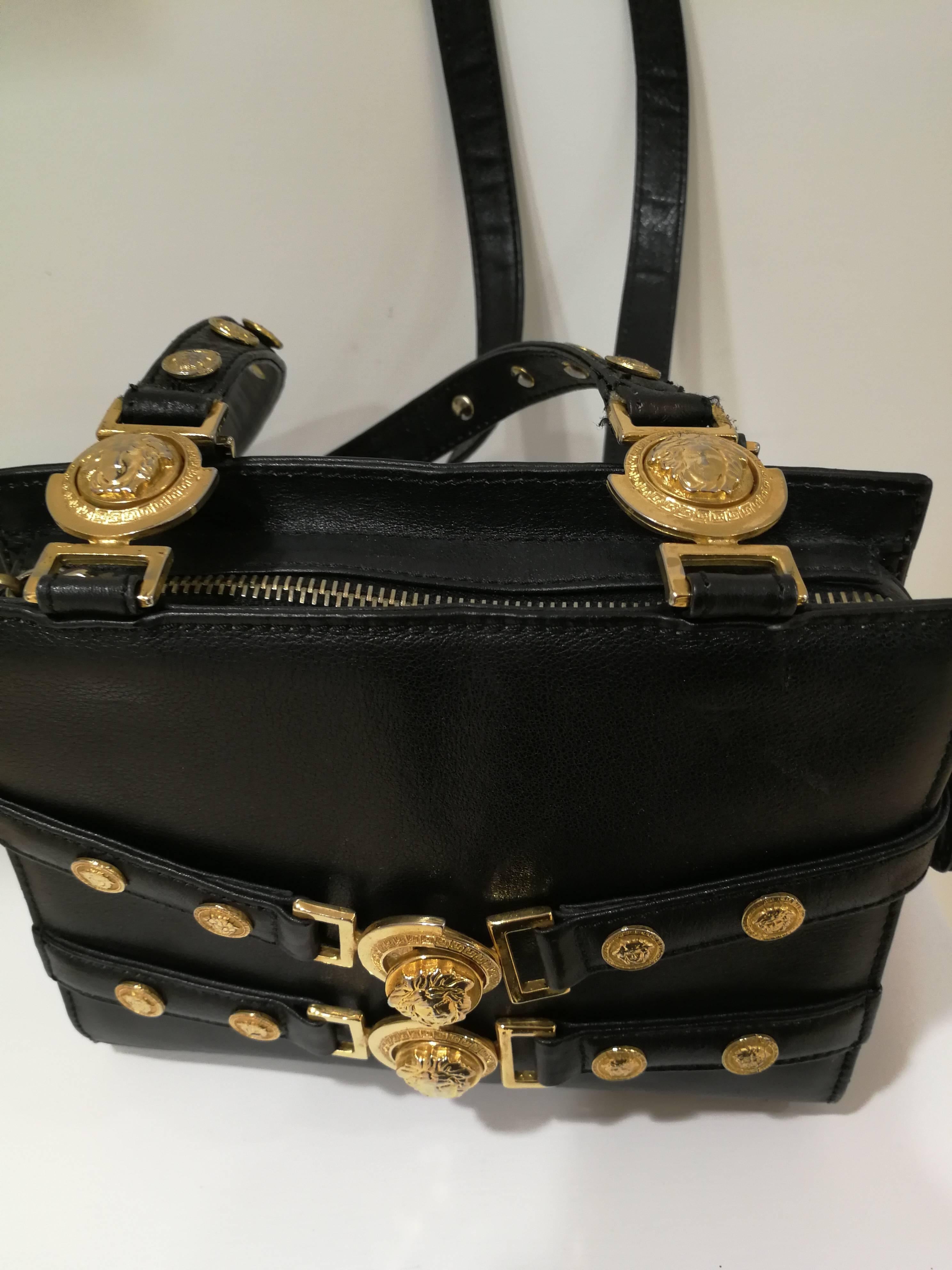 Gianni Versace black leather gold studs Shoulder Bag 3