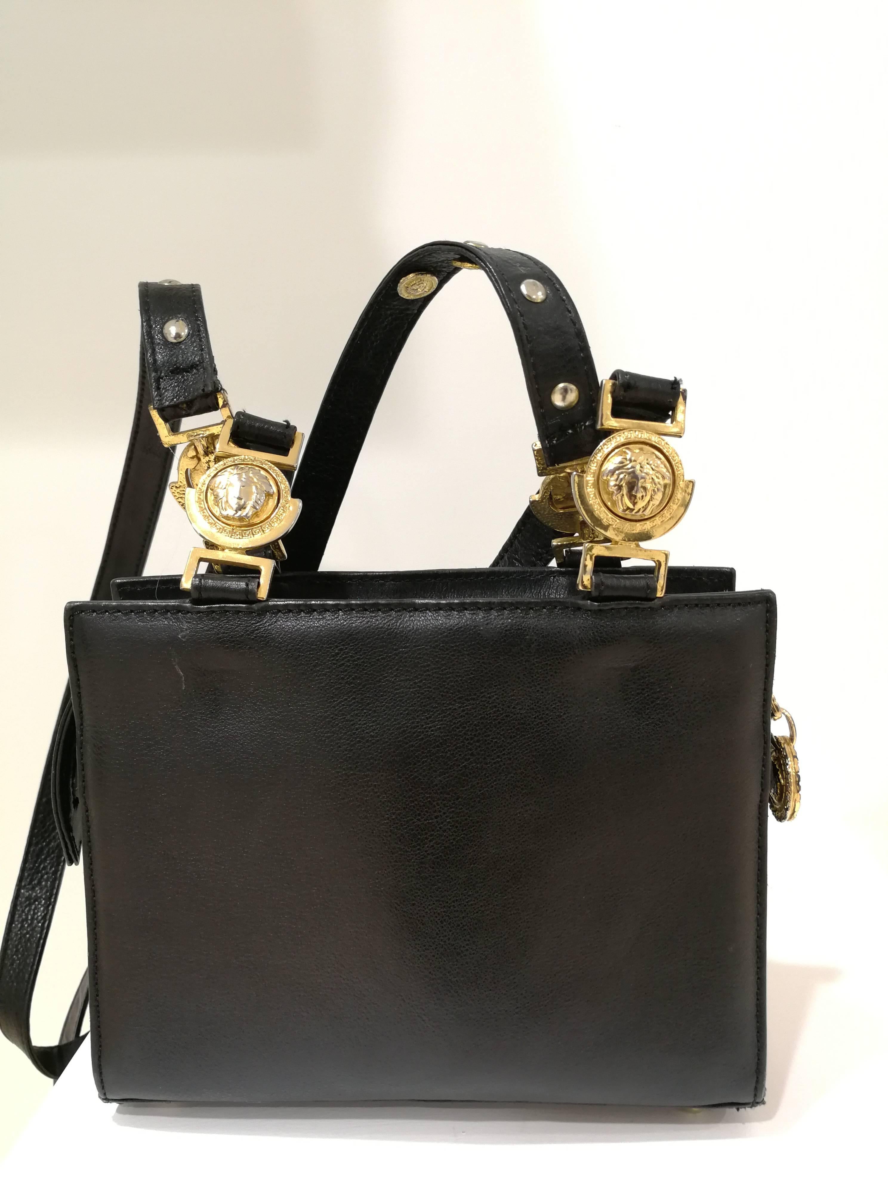 Gianni Versace black leather gold studs Shoulder Bag 4