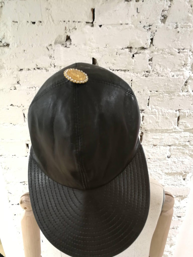 Gianni Versace Black Leather Hat For Sale at 1stDibs gianni versace hat