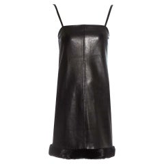 Gianni Versace black leather mini dress with mink fur trim, fw 1997