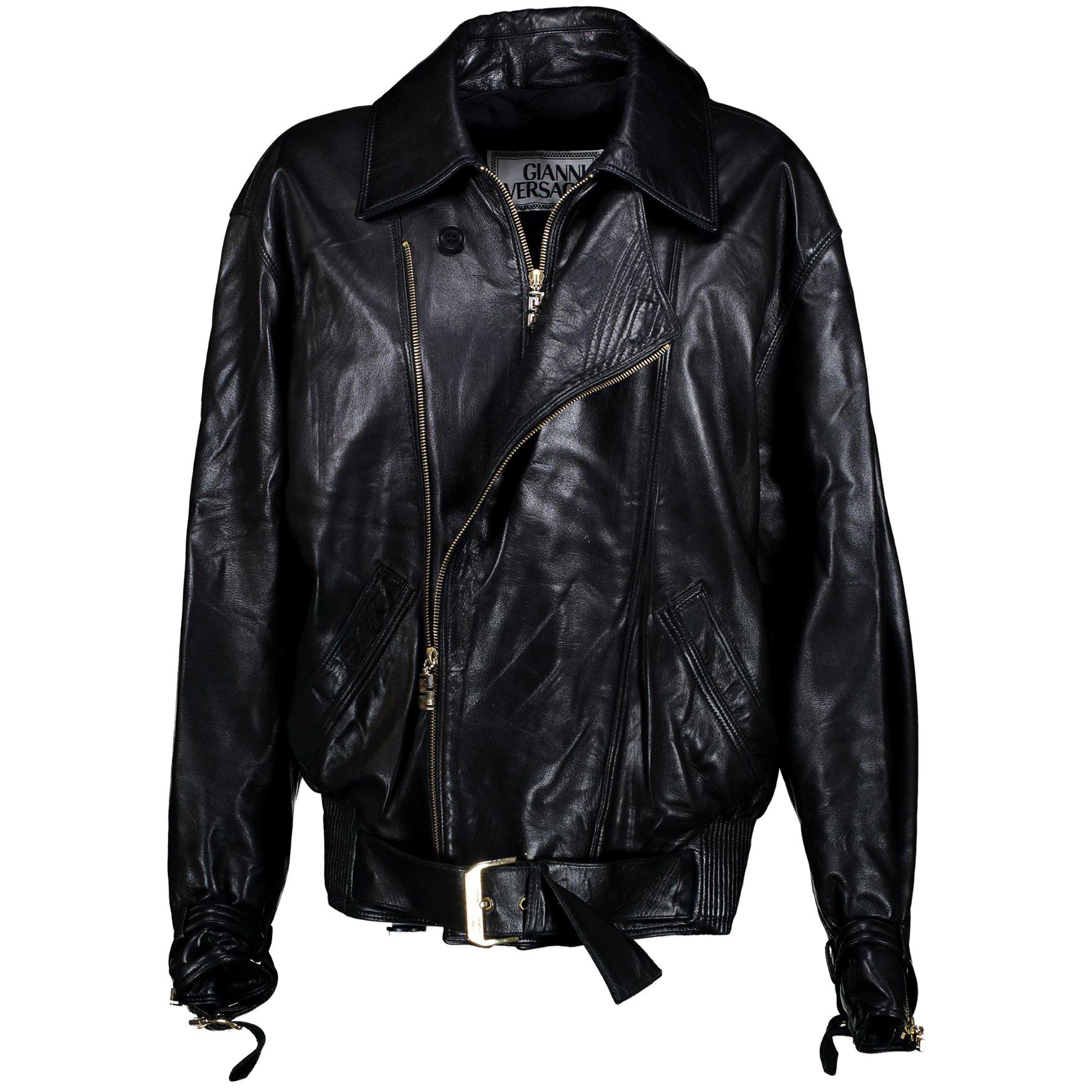 Gianni Versace Black Leather Motorcycle Jacket size M