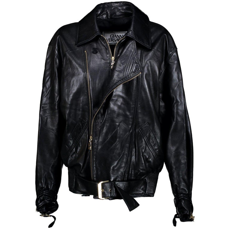 Gianni Versace Black Leather Motorcycle Jacket size M at 1stDibs ...