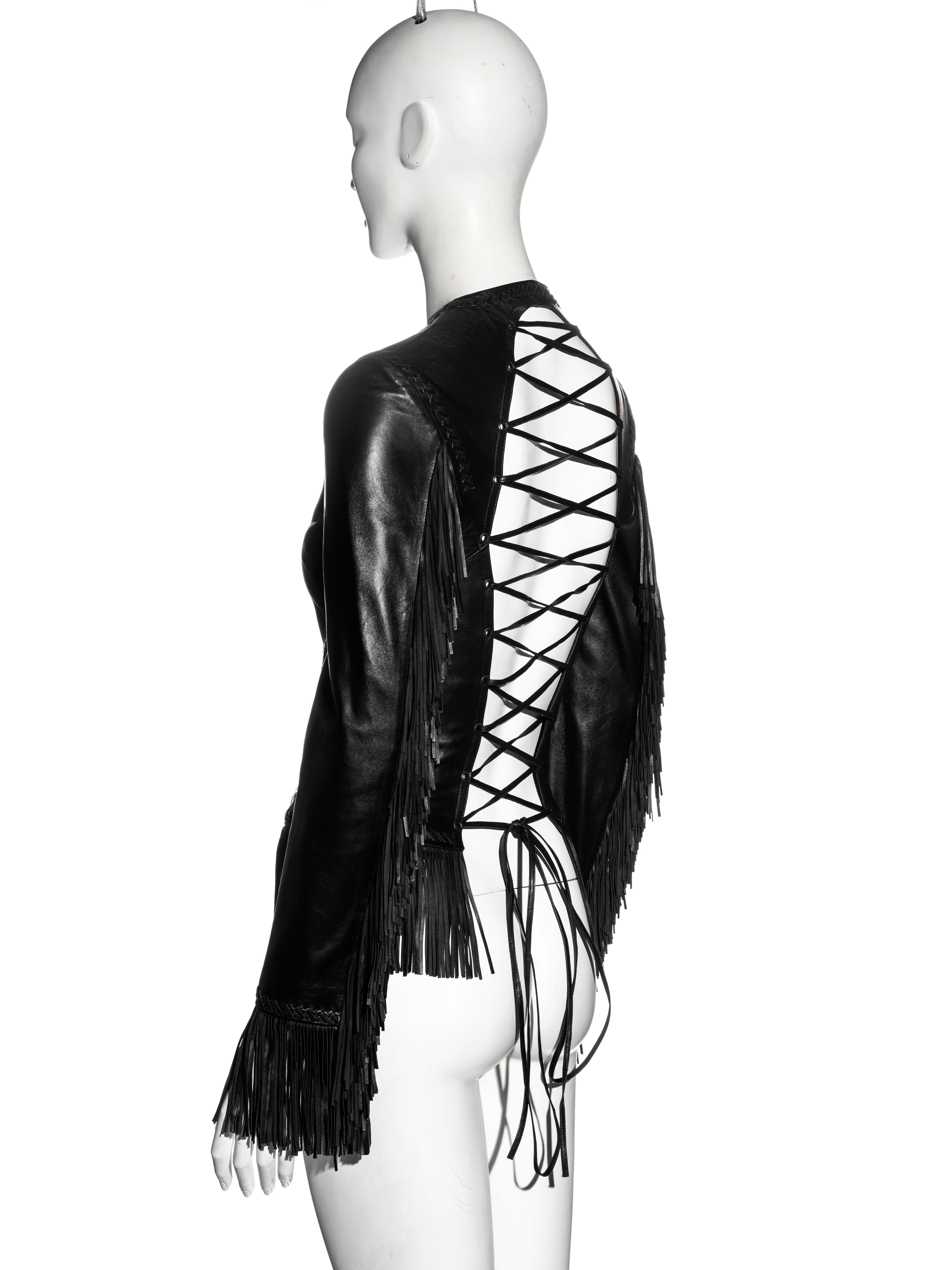 Gianni Versace, giacca aperta in pelle nera, ss 2002 In condizioni ottime in vendita a London, GB