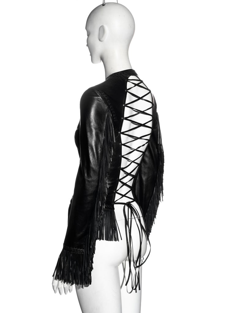 Gianni Versace black leather open-back jacket, ss 2002 In Excellent Condition For Sale In London, GB