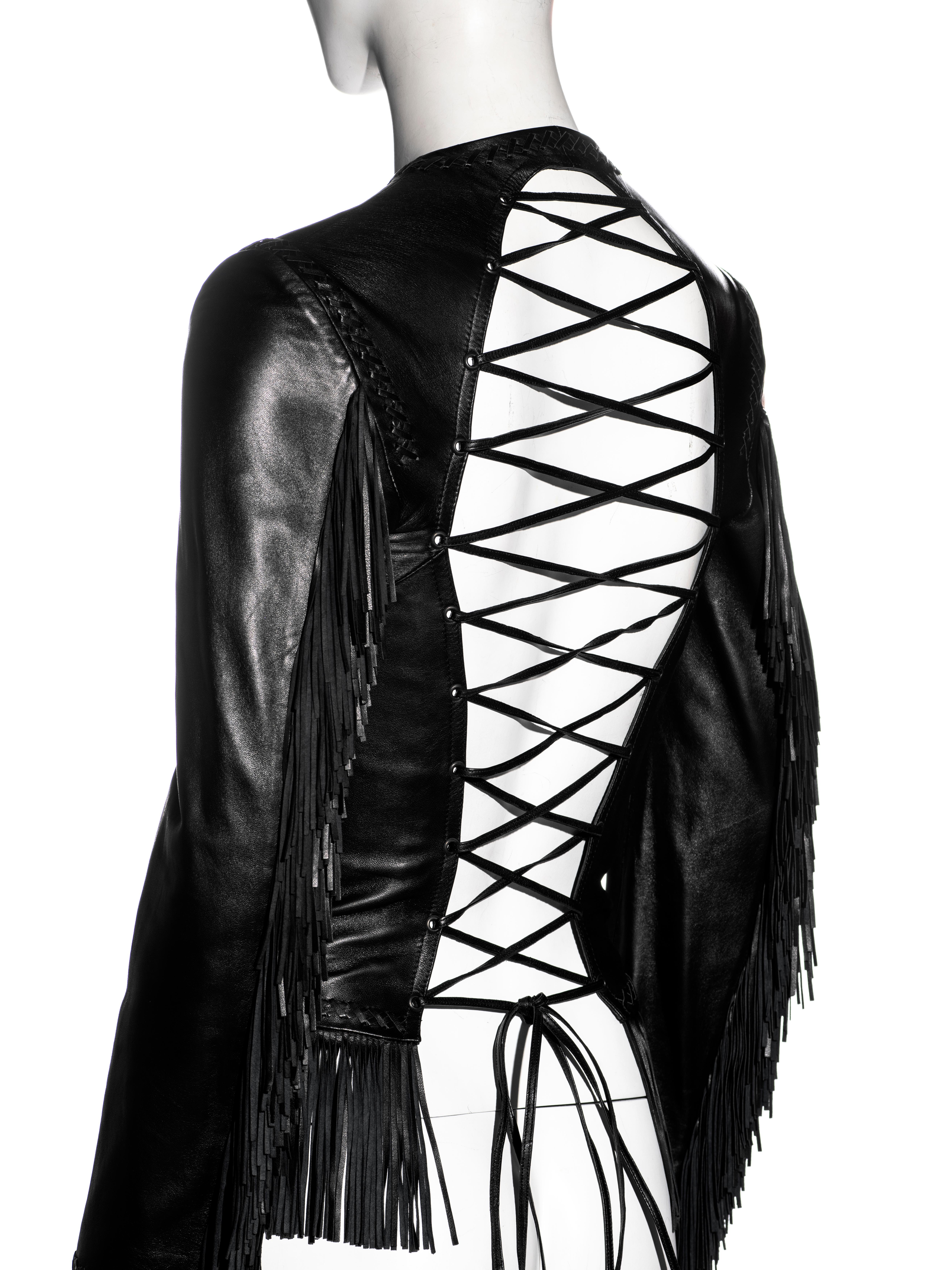 Black Gianni Versace black leather open-back jacket, ss 2002 For Sale