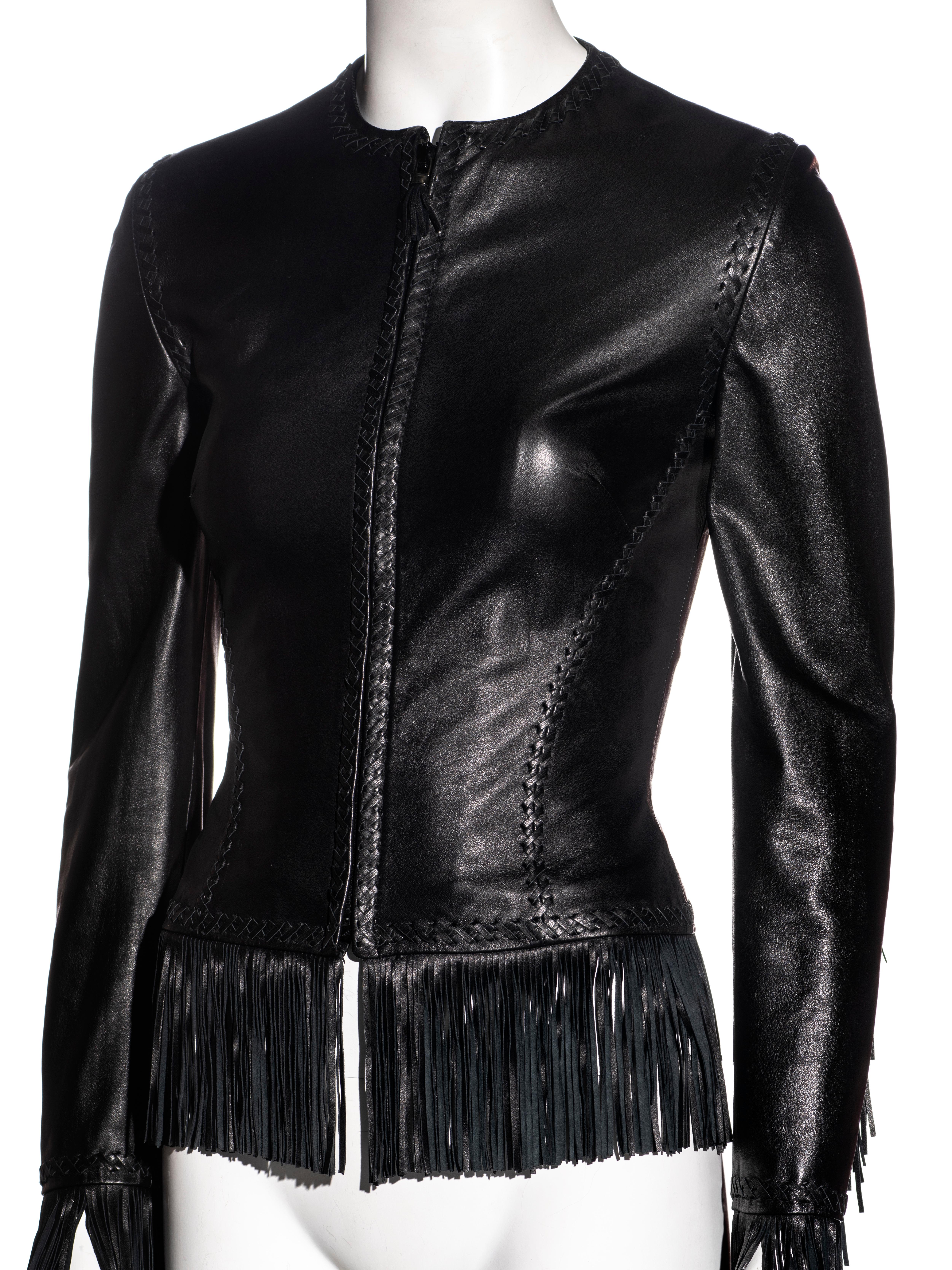 Gianni Versace, giacca aperta in pelle nera, ss 2002 in vendita 2