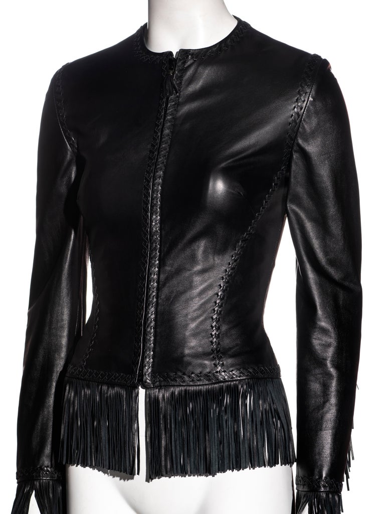 Gianni Versace black leather open-back jacket, ss 2002 For Sale 2