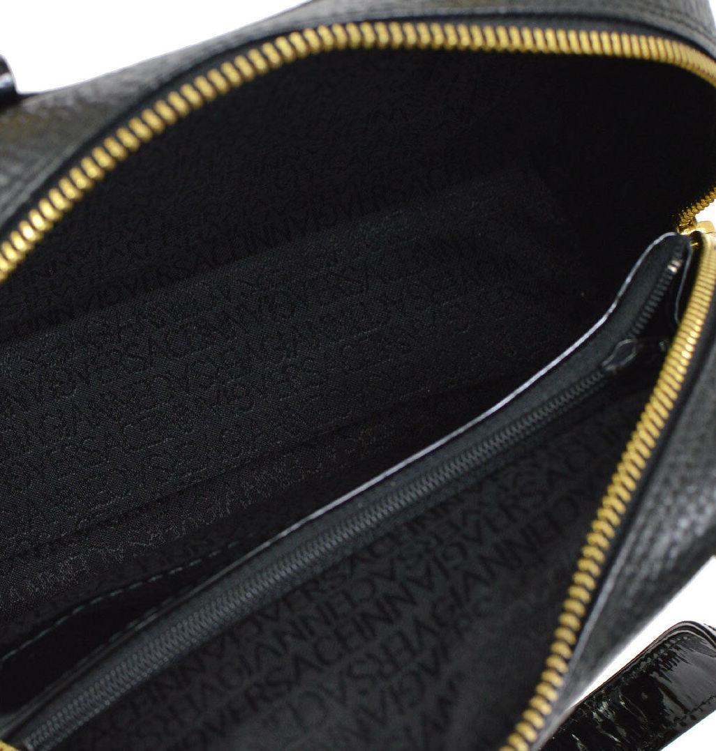 Gianni Versace Black Leather Patent Gold Top Handle Satchel Small Mini Party Bag 1