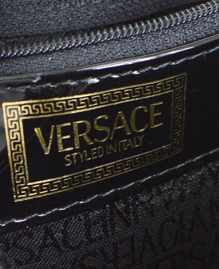 Gianni Versace Black Leather Patent Gold Top Handle Satchel Small Mini ...