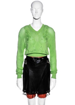 Gianni Versace black leather safety pin skirt and sweater ensemble, ss 1994