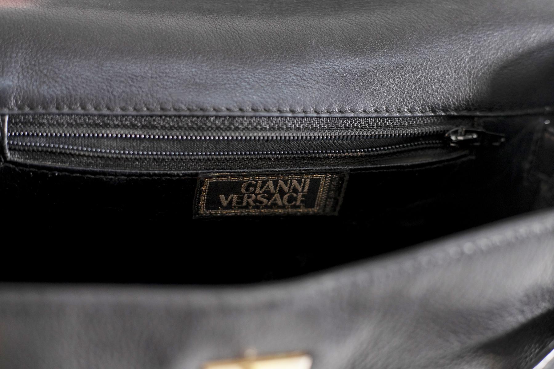 Gianni Versace Black Leather Shoulder Bag Medusa 1990s 1