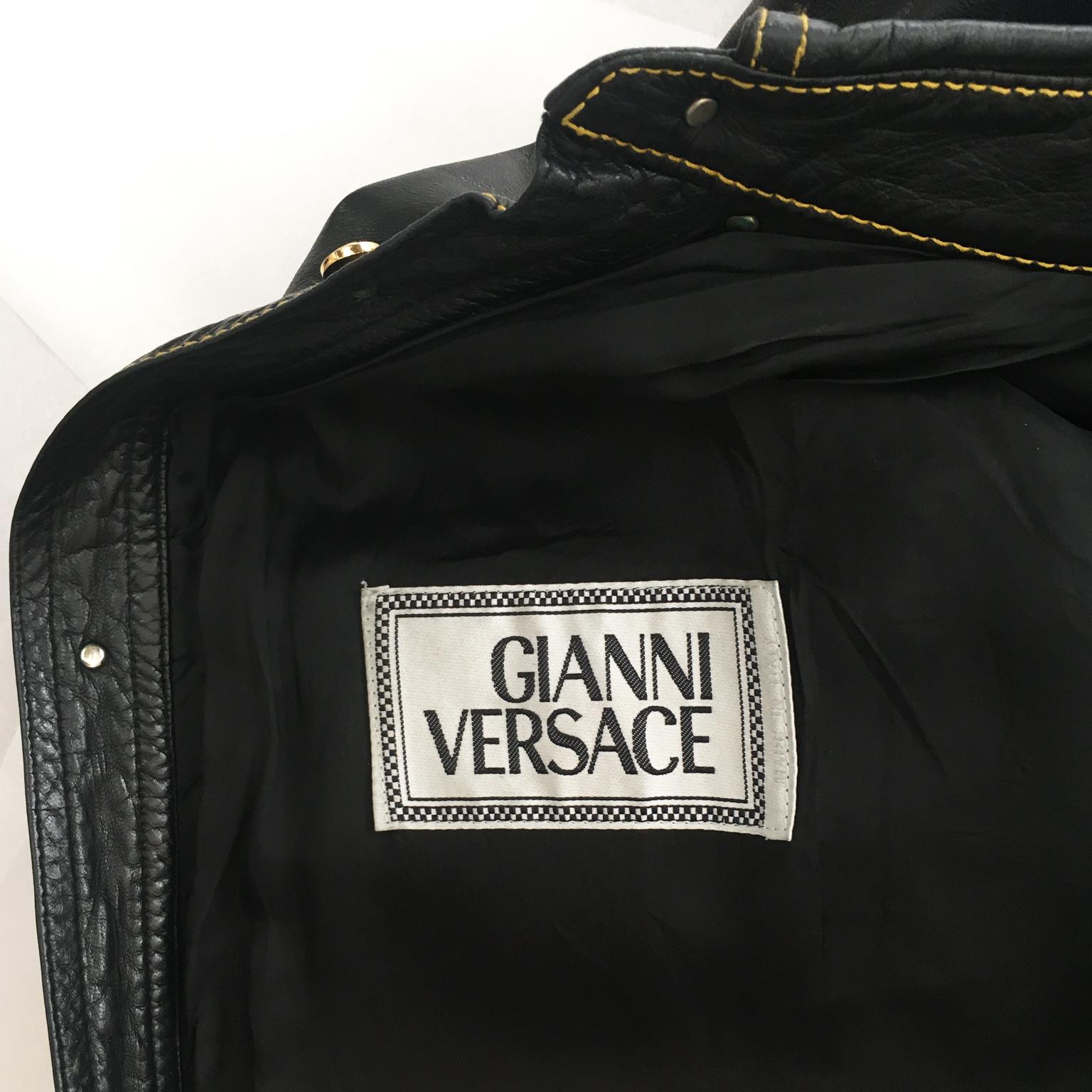 Men's Gianni Versace Black Leather Signature Shirt SS 1993 For Sale