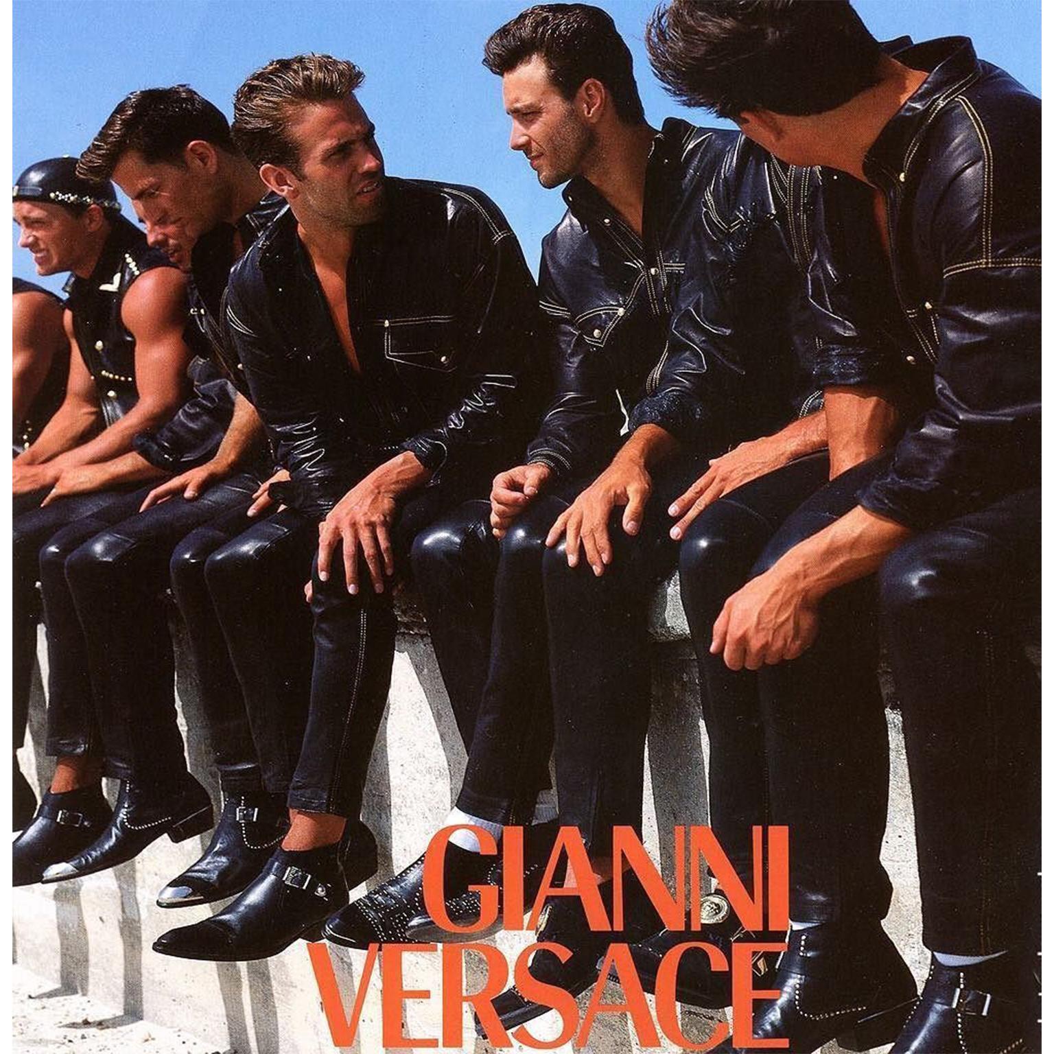Gianni Versace Black Leather Signature Shirt SS 1993 For Sale 2