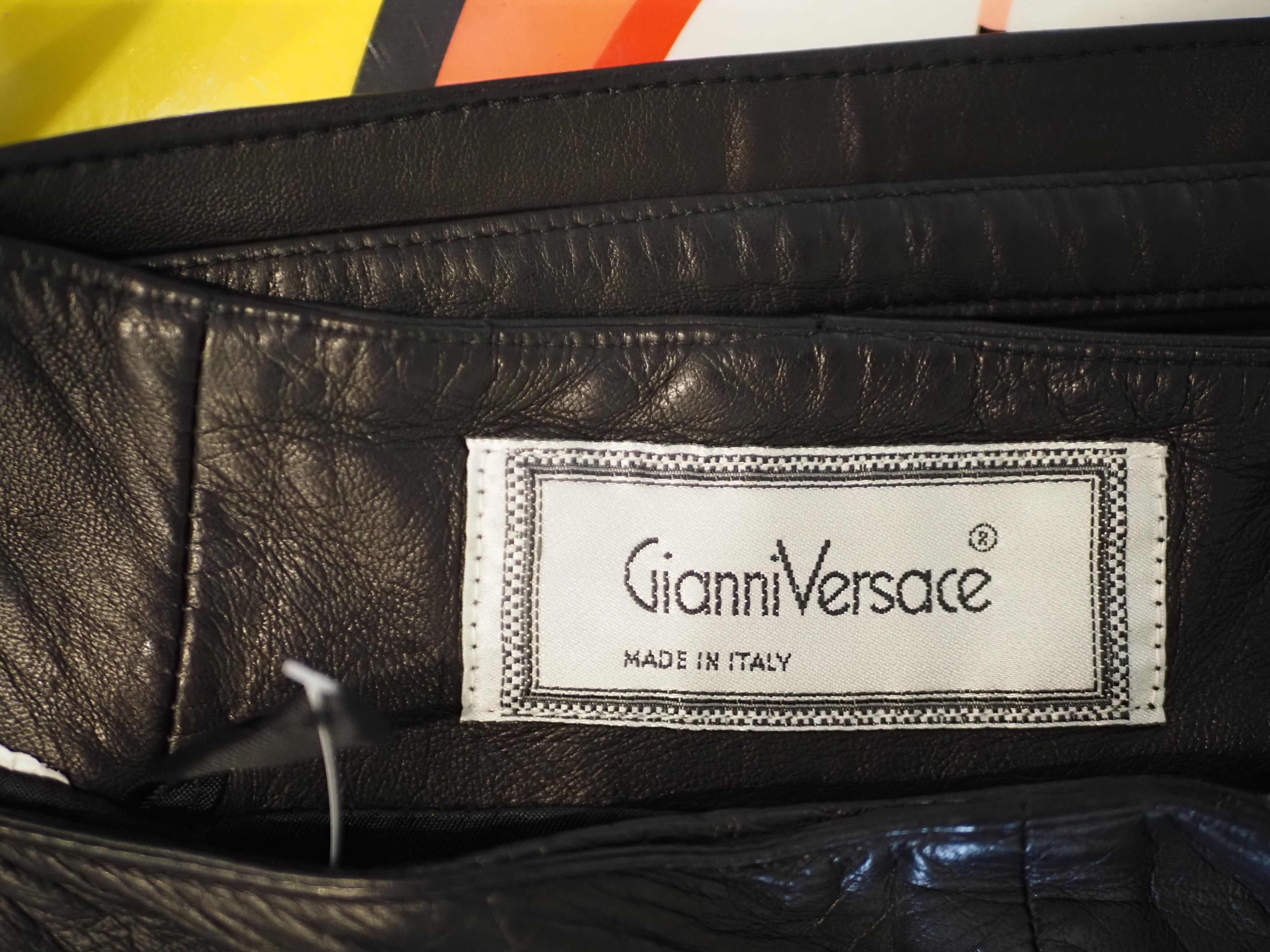 Gianni Versace black leather skirt For Sale 10