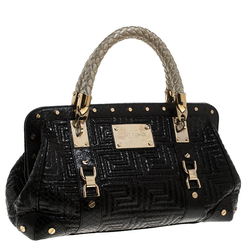 Women's Gianni Versace Black Leather Snap Out Of It Satchel