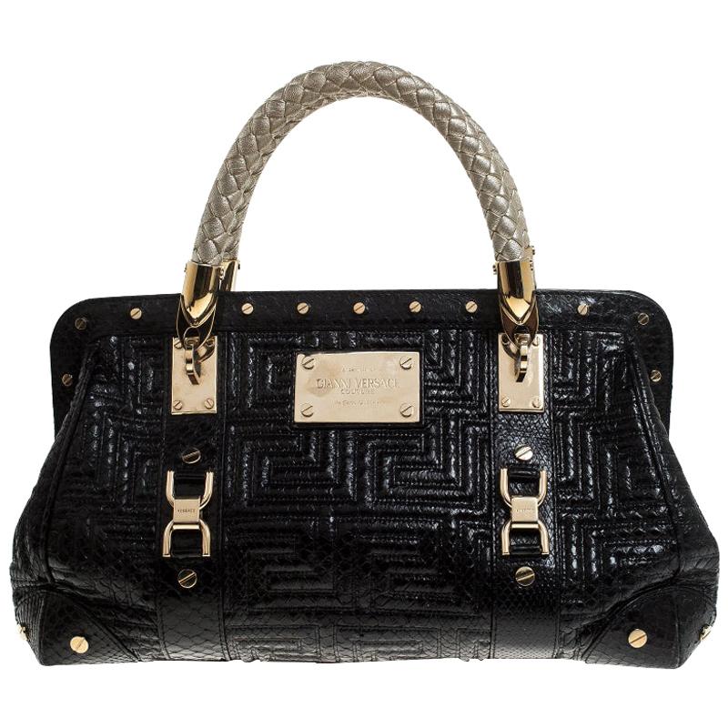 Gianni Versace Black Leather Snap Out Of It Satchel