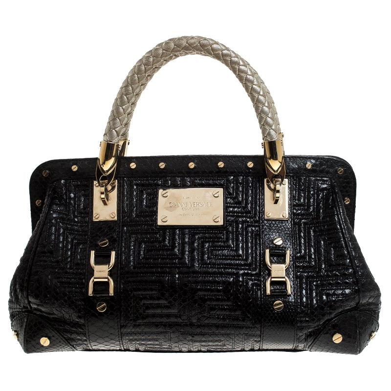 Gianni Versace Black Leather Snap Out Of It Satchel