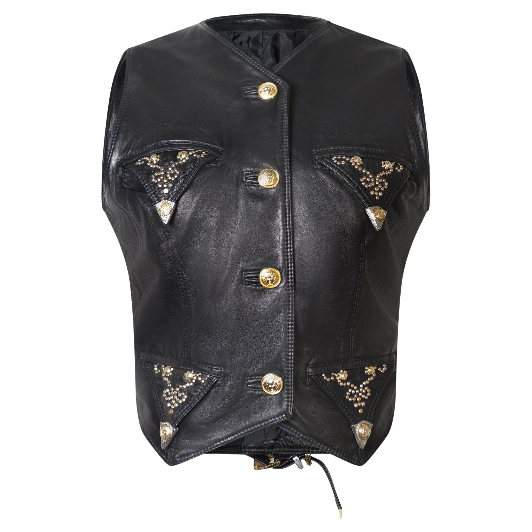 Gianni Versace Black Leather Studded Vest, F/W 1992