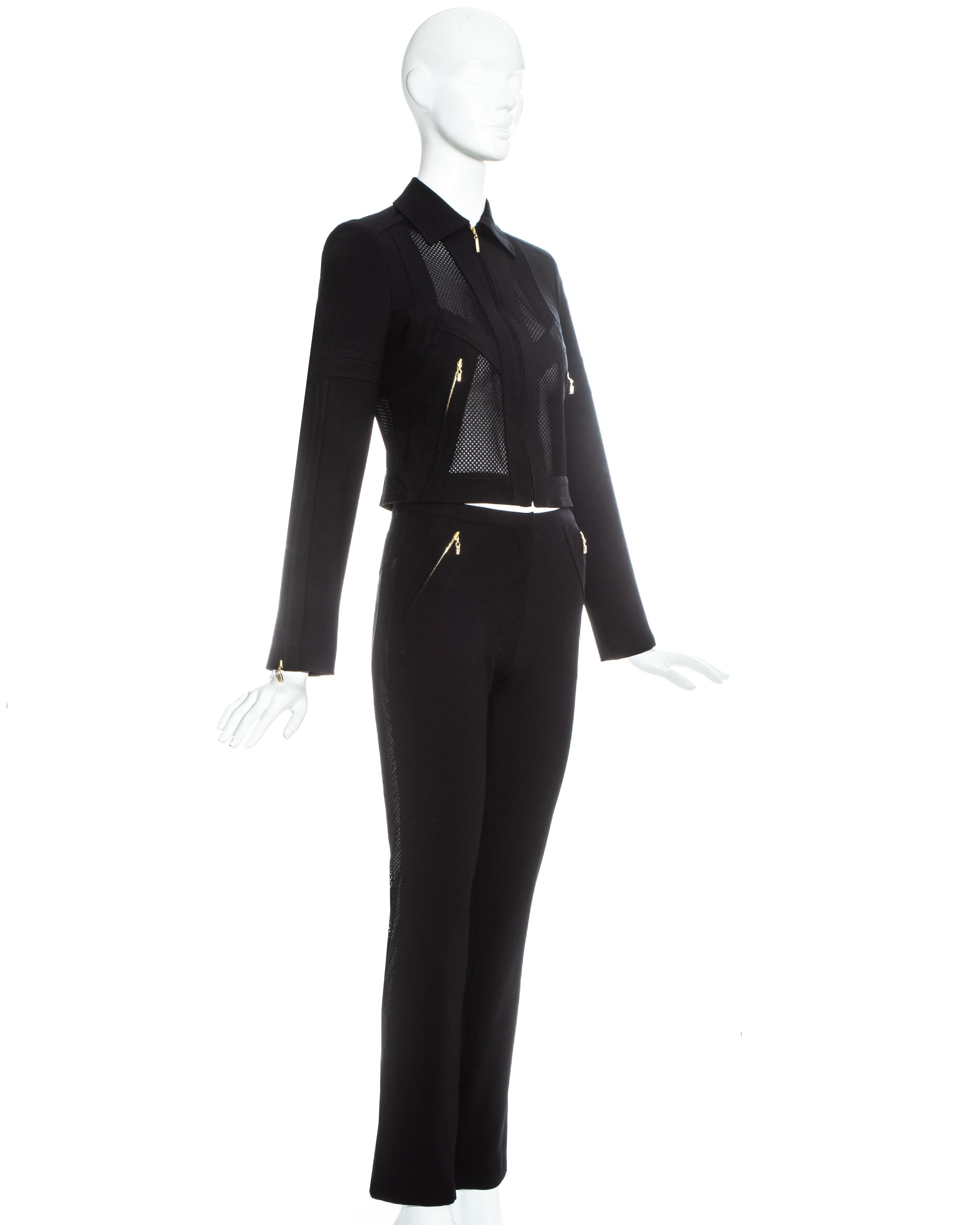 Noir Combinaison pantalon en lycra et maille noire de Gianni Versace, ss 2003 en vente