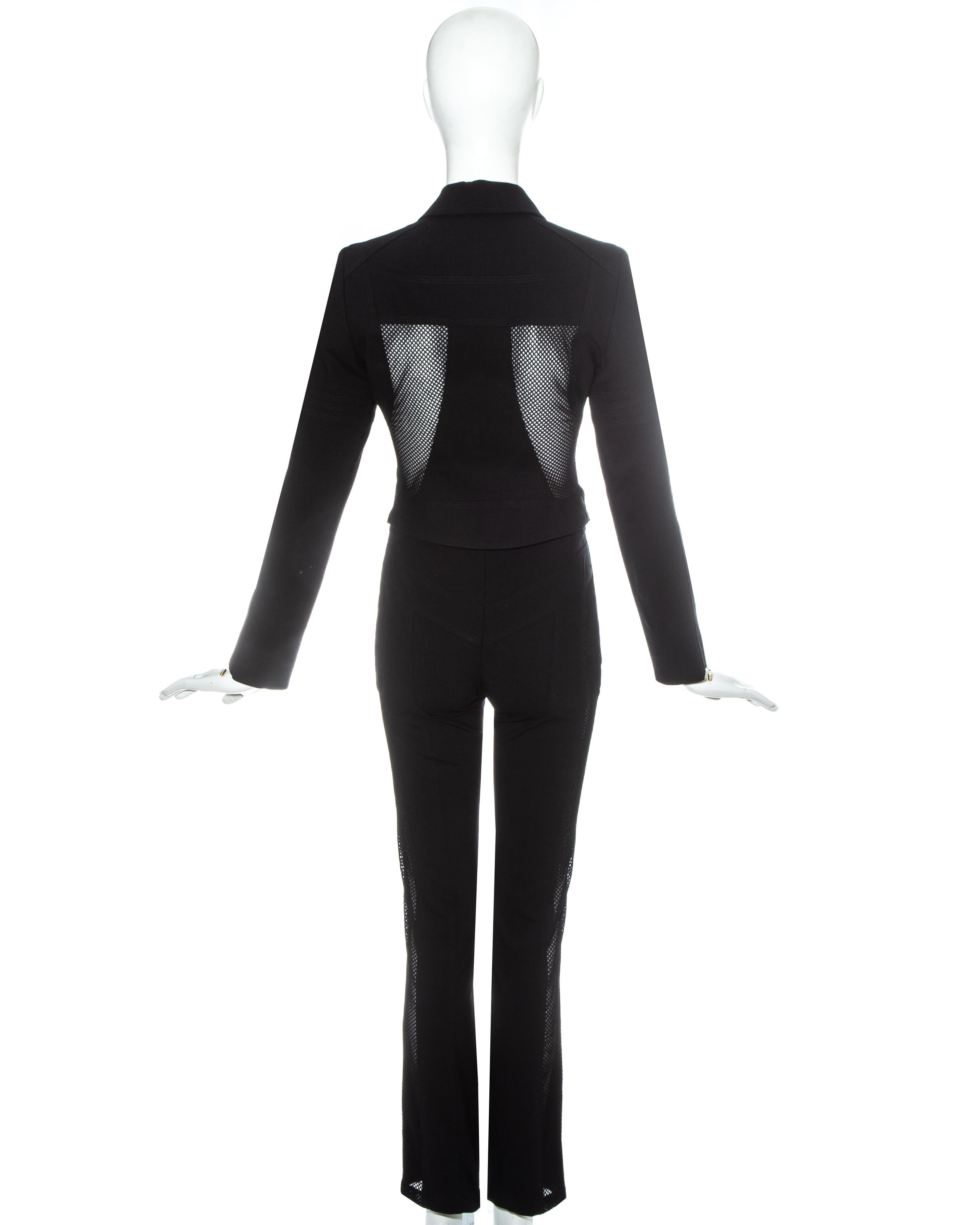 Black Gianni Versace black lycra and mesh pant suit, ss 2003 For Sale