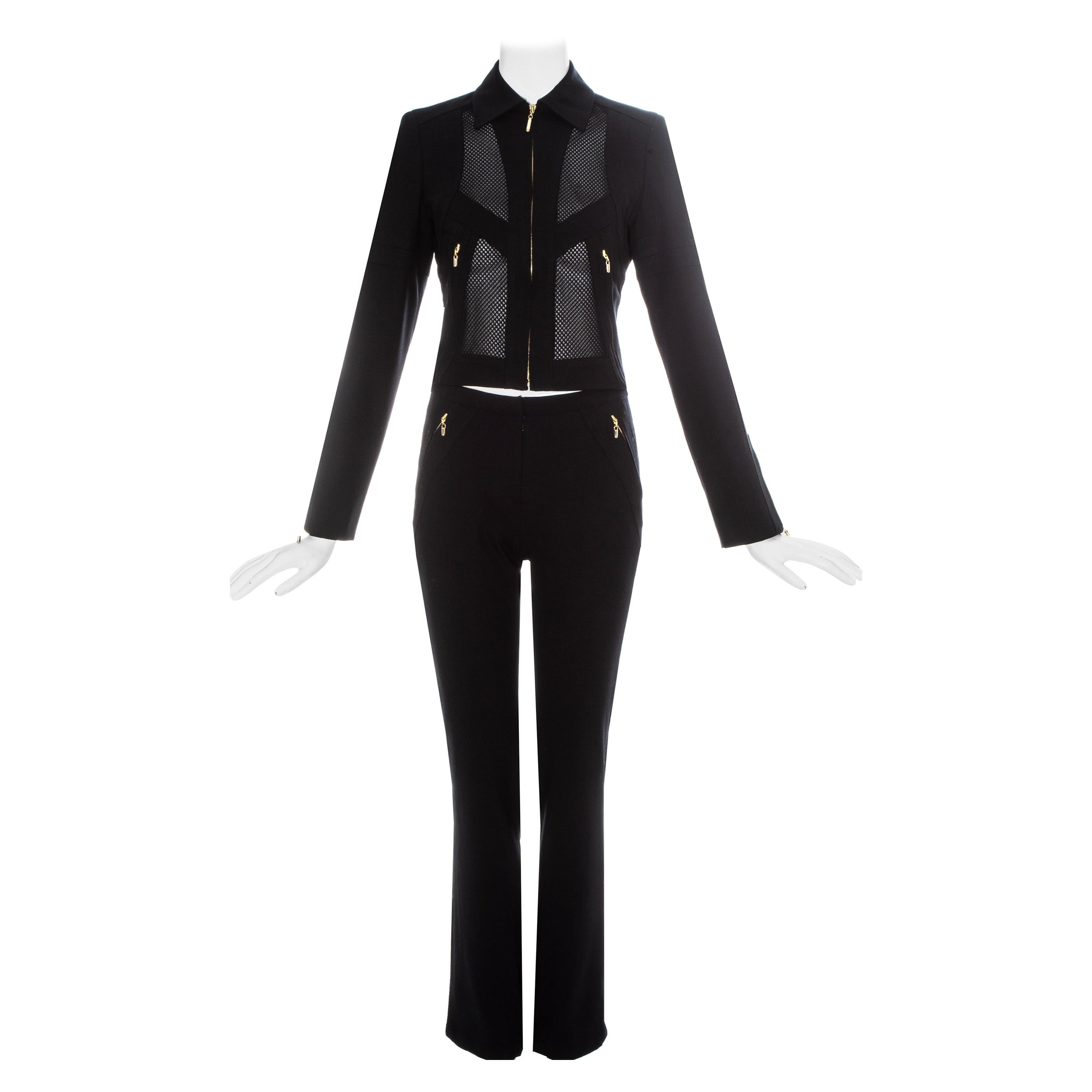 Gianni Versace black lycra and mesh pant suit, ss 2003 For Sale