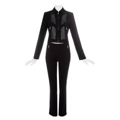 Gianni Versace traje pantalón negro de licra y malla, ss 2003