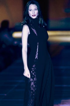 Gianni Versace black maxi dress with lace cut outs, fw 1993