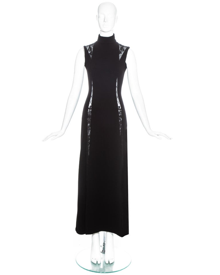 Gianni Versace black maxi dress with lace cut outs, fw 1993 For Sale at  1stDibs