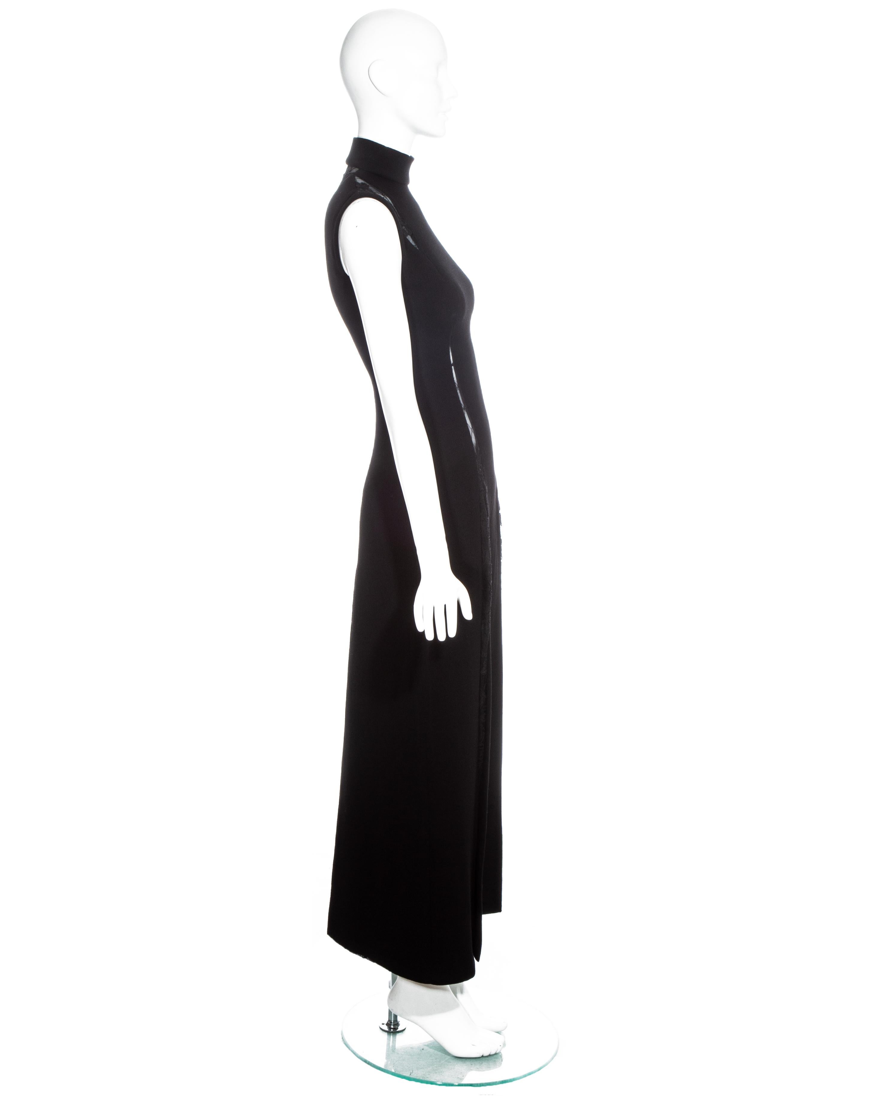 Black Gianni Versace black maxi dress with lace cut outs, fw 1993 For Sale