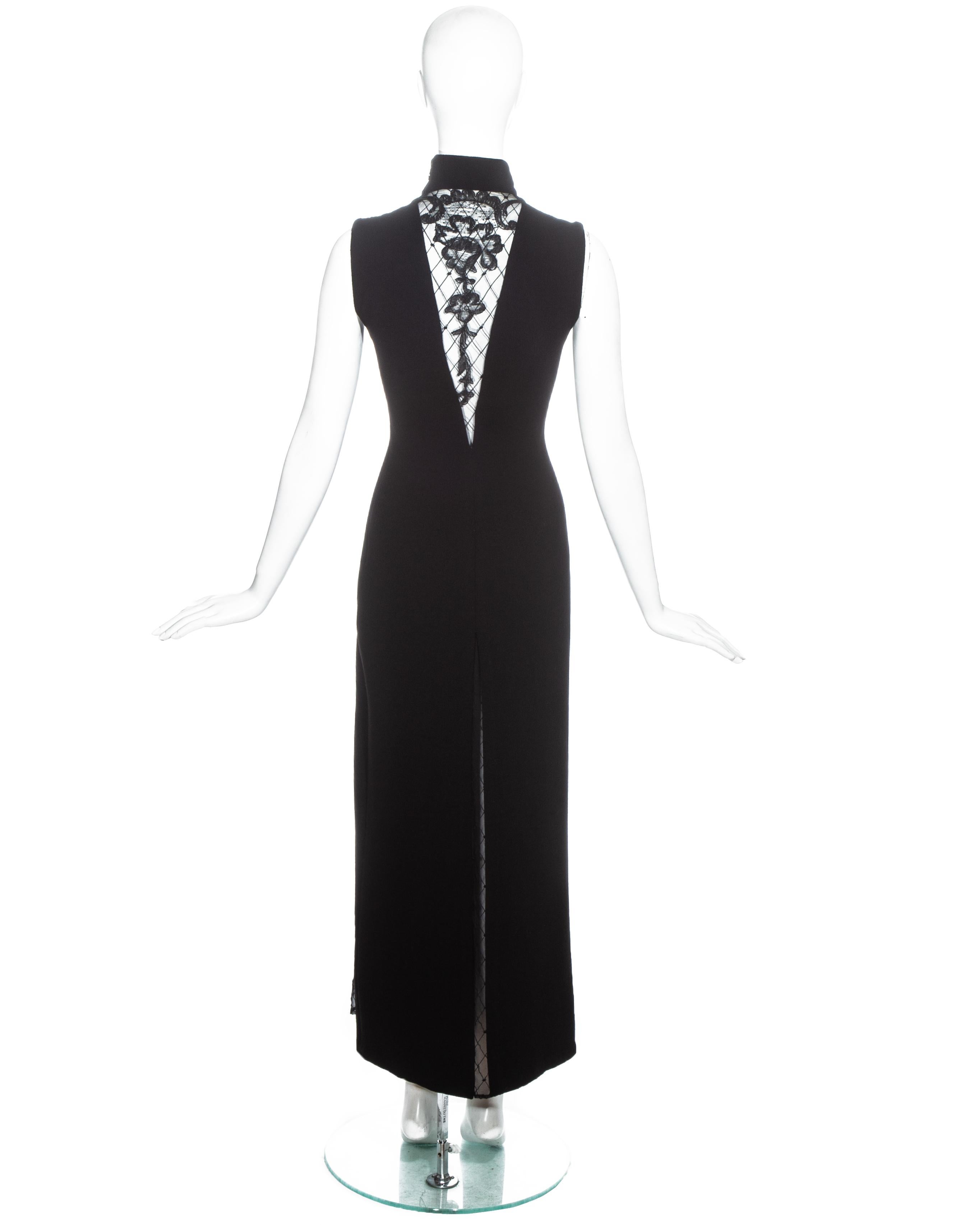 Gianni Versace black maxi dress with lace cut outs, fw 1993 In Good Condition For Sale In London, GB