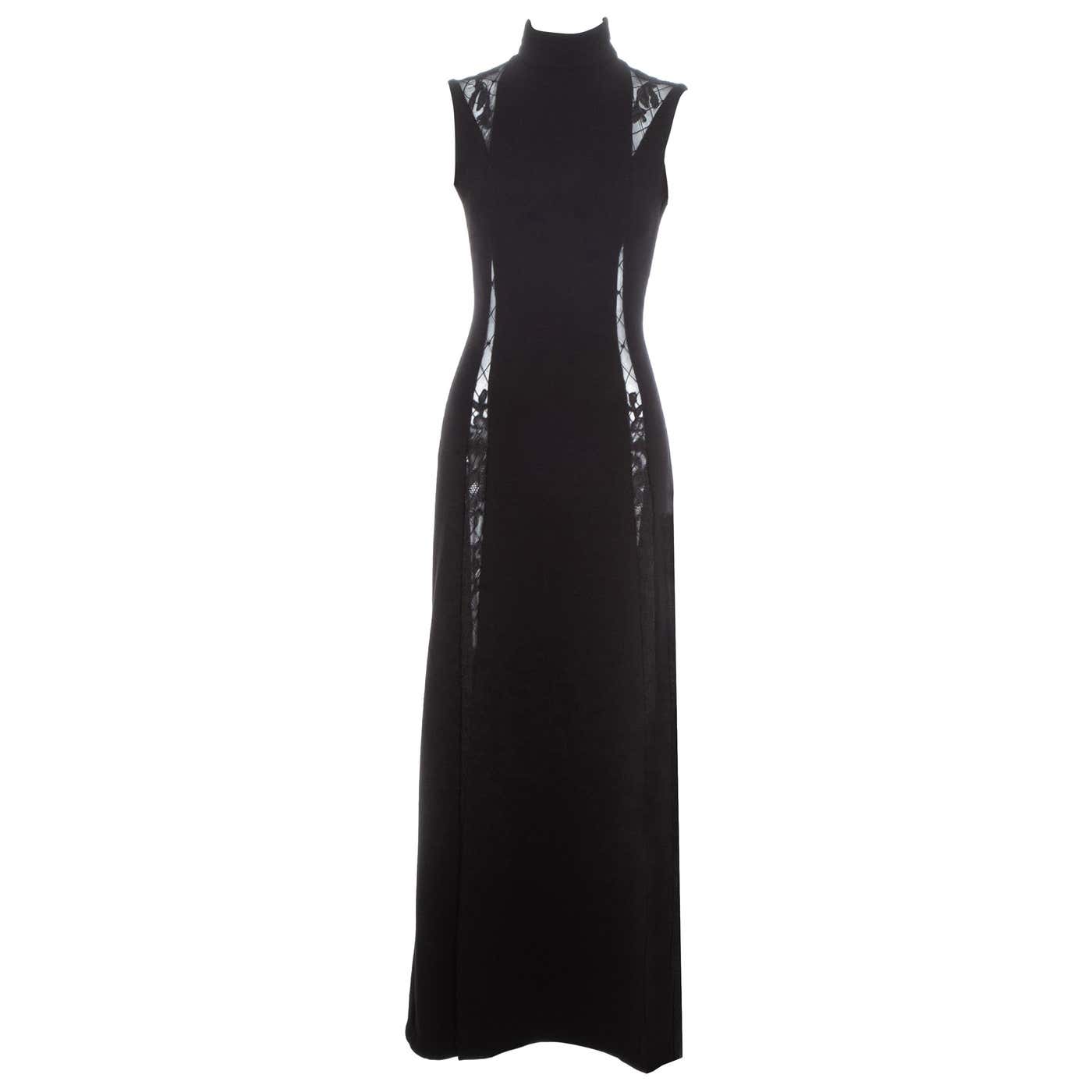 Gianni Versace black maxi dress with lace cut outs, fw 1993 For Sale at ...