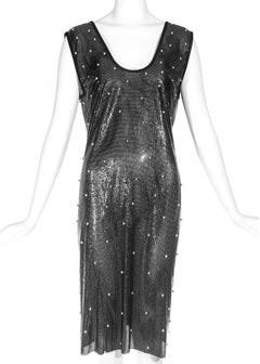 Gianni Versace black studded metal mesh chainmail shift dress, A/W 1983