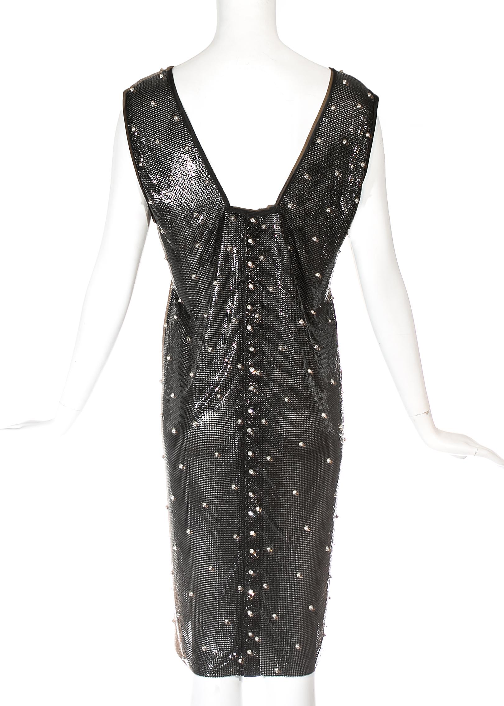 Black Gianni Versace black studded metal mesh chainmail shift dress, A/W 1983 For Sale