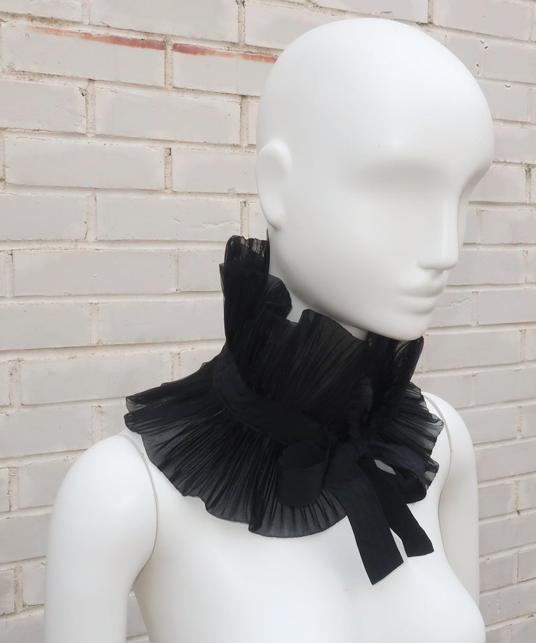 Gianni Versace Black Micro Pleated Ruff Frill Collar, 1990's at 1stDibs