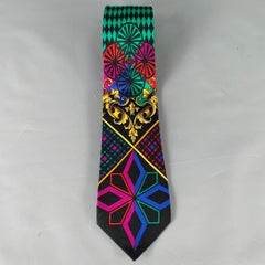 GIANNI VERSACE Black Multi Color Diamond Silk Tie