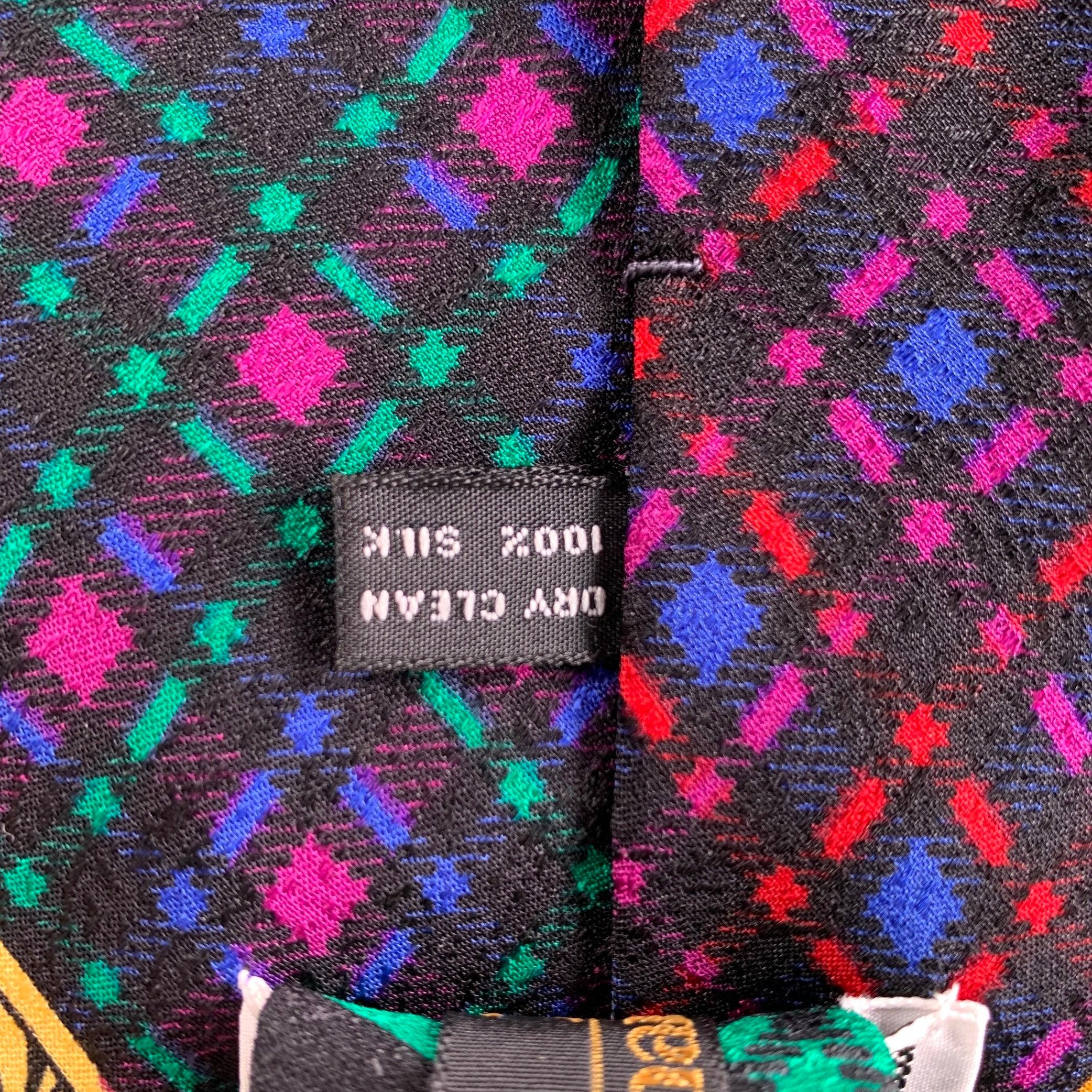 Men's GIANNI VERSACE Black Multi Color Diamond Silk Tie For Sale