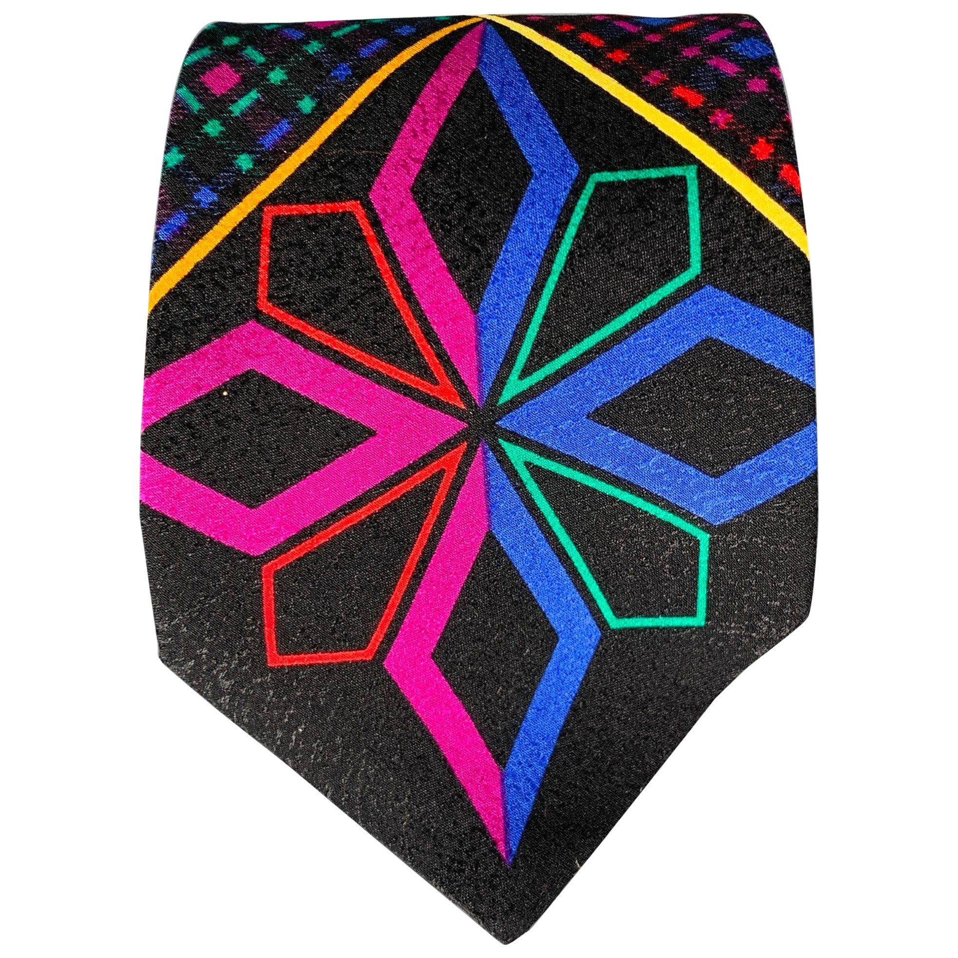 GIANNI VERSACE Cravate en soie noire multicolore avec diamants